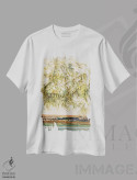 تیشرت سفید طرح دار – تیشرت انتزاعی ,شاخه های زیتون اثر مارینا کوتسو سپیرو immage.ir