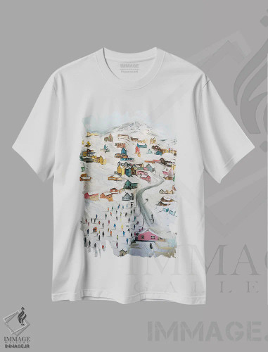 تیشرت سفید طرح دار – تیشرت طبیعت ,روستای برفی اثر مارینا کوتسو سپیرو فروشگاه ایماژ