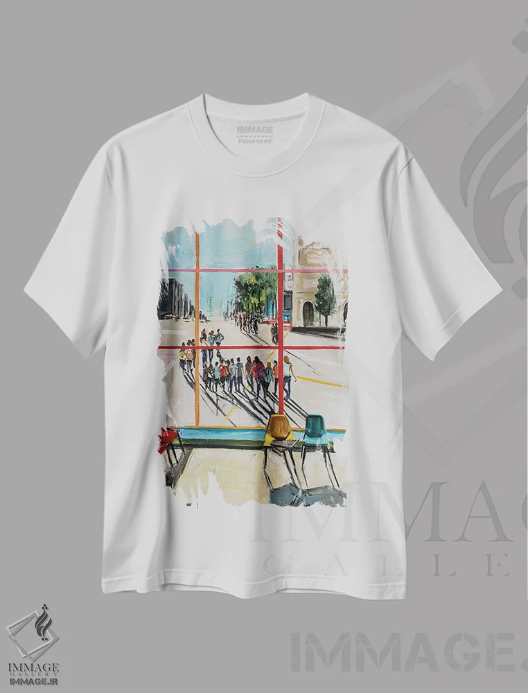 تیشرت سفید طرح دار – تیشرت شهری ,فرار اثر مارینا کوتسو سپیرو فروشگاه ایماژ