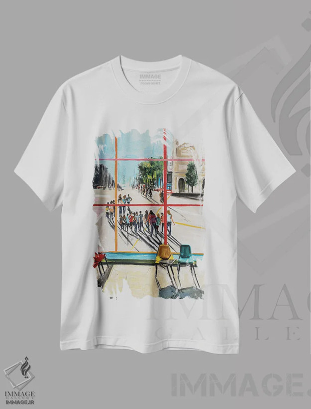 تیشرت سفید طرح دار – تیشرت شهری ,فرار اثر مارینا کوتسو سپیرو فروشگاه ایماژ