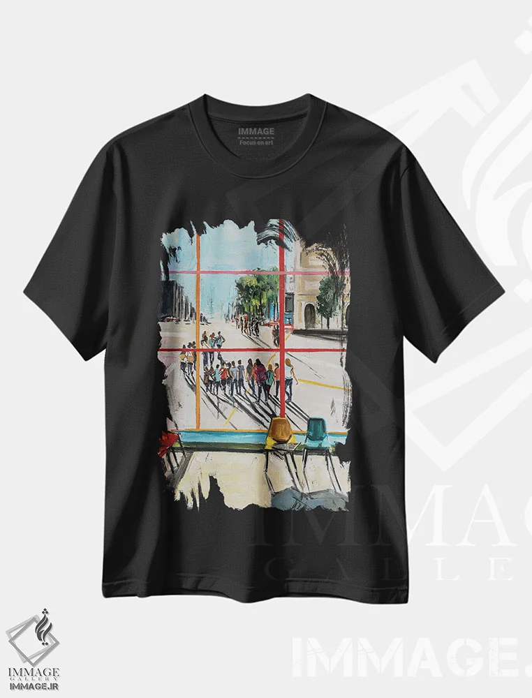 تیشرت مشکی طرح دار – تیشرت شهری ,فرار اثر مارینا کوتسو سپیرو immage.ir