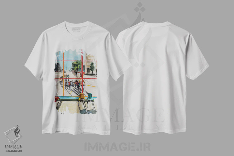 تیشرت سفید طرح دار – تیشرت شهری ,فرار اثر مارینا کوتسو سپیرو فروشگاه ایماژ