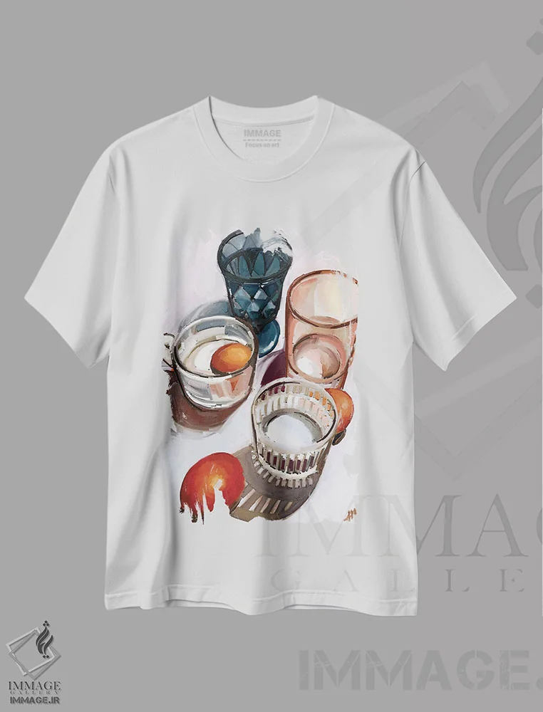 تیشرت سفید طرح دار – تیشرت مینیمال ,ظروف میز اثر مارگو کو فروشگاه ایماژ