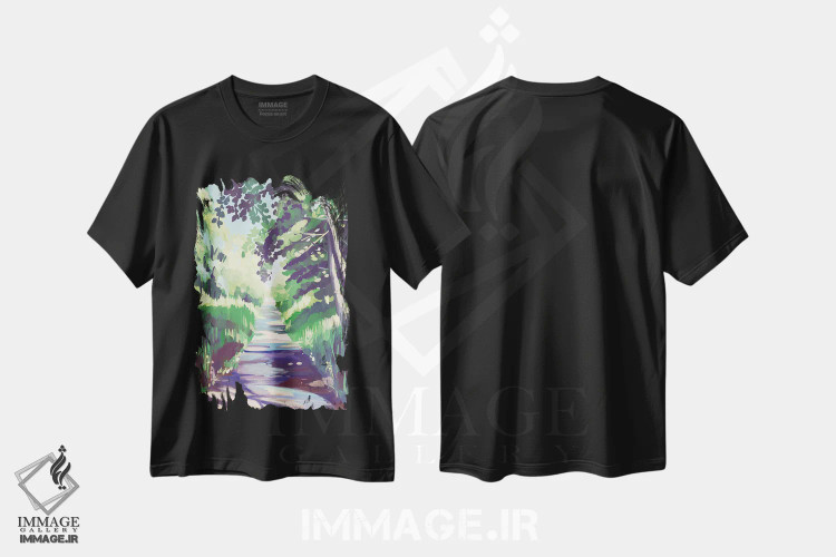 تیشرت مشکی طرح دار – تیشرت طبیعت ,مسیر جنگل اثر مارگو کو فروشگاه ایماژ