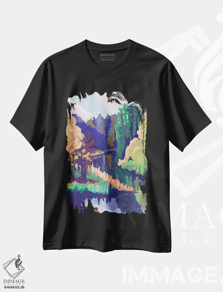 تیشرت مشکی طرح دار – تیشرت منظره ,رودخانه والگه اثر مارگو کو immage.ir