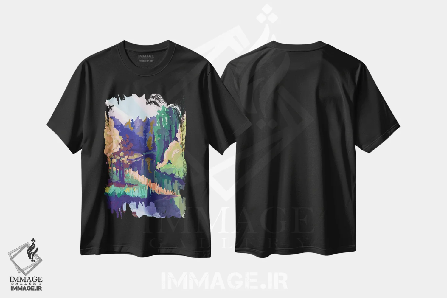 تیشرت مشکی طرح دار – تیشرت منظره ,رودخانه والگه اثر مارگو کو immage.ir