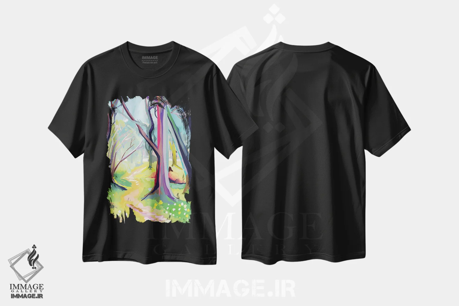 تیشرت مشکی طرح دار – تیشرت طبیعت ,پارک کادری اثر مارگو کو فروشگاه ایماژ