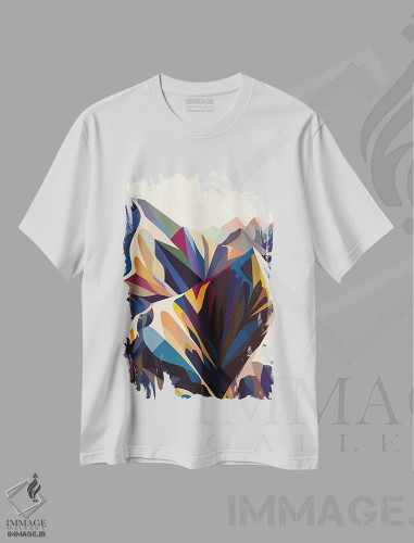 تیشرت سفید طرح دار – تیشرت انتزاعی ,کوه های اصلی عمودی اثر مارگو کو فروشگاه ایماژ
