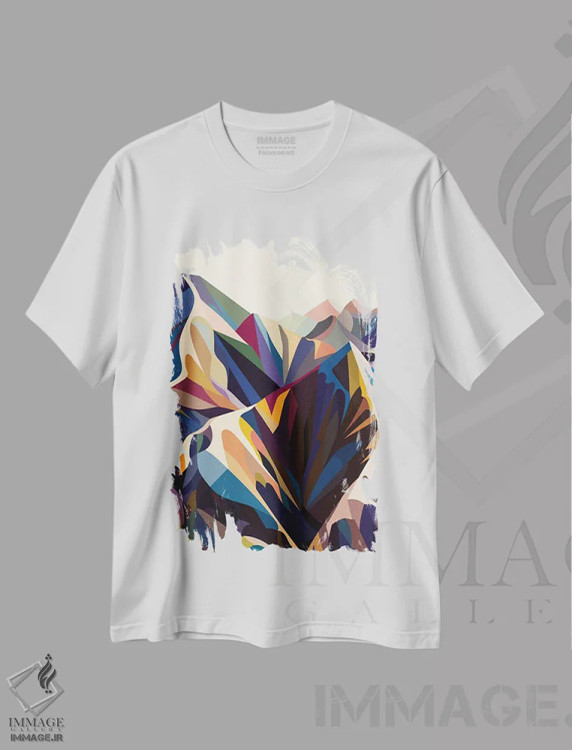تیشرت سفید طرح دار – تیشرت انتزاعی ,کوه های اصلی عمودی اثر مارگو کو فروشگاه ایماژ