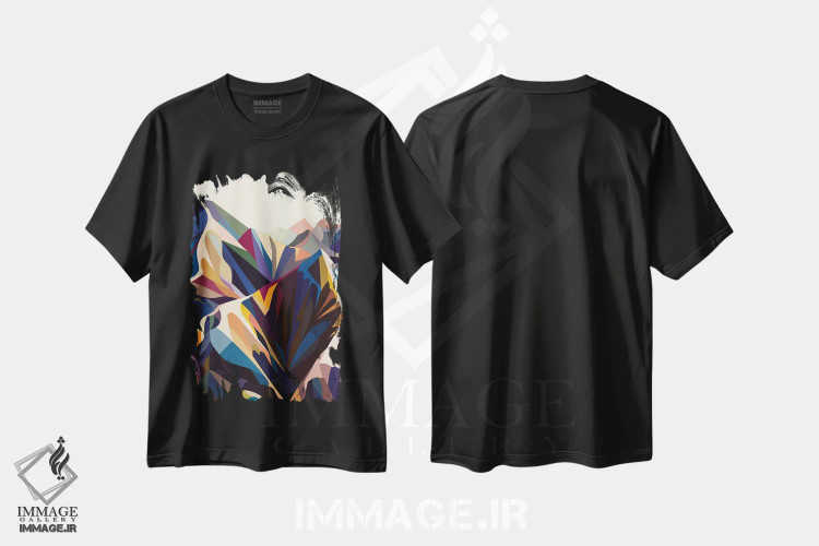 تیشرت مشکی طرح دار – تیشرت انتزاعی ,کوه های اصلی عمودی اثر مارگو کو immage.ir