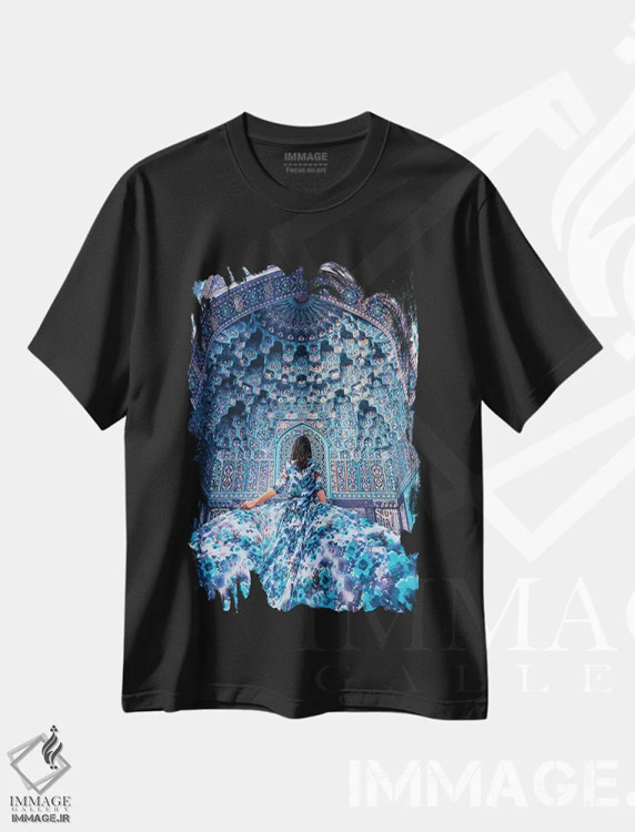 تیشرت مشکی طرح دار – تیشرت فانتزی ,آبیِ اشتیاق سفر اثر هوبوپیبا فروشگاه ایماژ