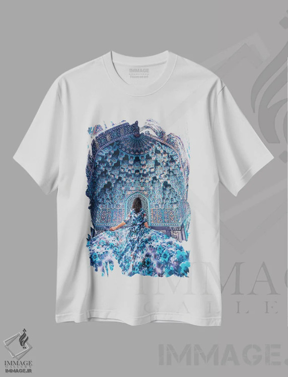 تیشرت سفید طرح دار – تیشرت فانتزی ,آبیِ اشتیاق سفر اثر هوبوپیبا immage.ir