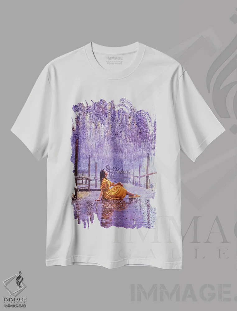 تیشرت سفید طرح دار – تیشرت هنری ,این باران مثل عطر با طعم ویستریاست اثر هوبوپیبا immage.ir