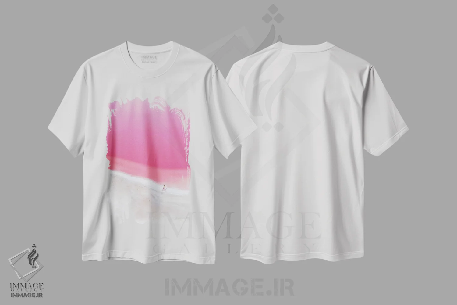 تیشرت سفید طرح دار – تیشرت طبیعت ,حال و هوای صورتی در تالاب هات اثر هوبوپیبا immage.ir