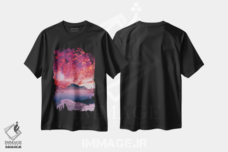 تیشرت مشکی طرح دار – تیشرت طبیعت ,"غروب قفقاز" اثر هوبوپیبا فروشگاه ایماژ