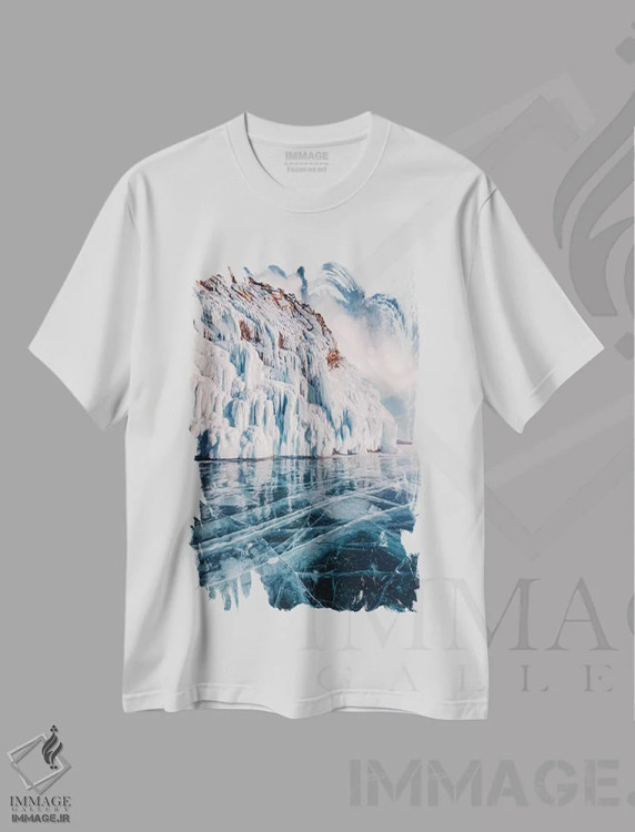 تیشرت سفید طرح دار – تیشرت طبیعت ,"دریاچه یخ زده بایکال " اثر هوبوپیبا فروشگاه ایماژ