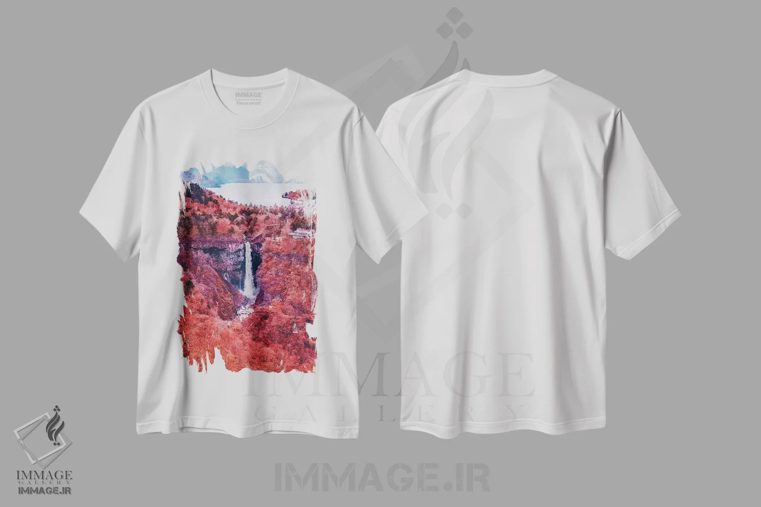 تیشرت سفید طرح دار – تیشرت طبیعت ,"آبشار کگون" اثر هوبوپیبا immage.ir