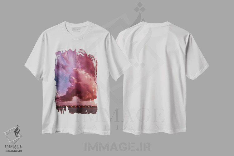 تیشرت سفید طرح دار – تیشرت هنری ,"طلوع به سبک مونه در مالدیو" اثر هوبوپیبا فروشگاه ایماژ