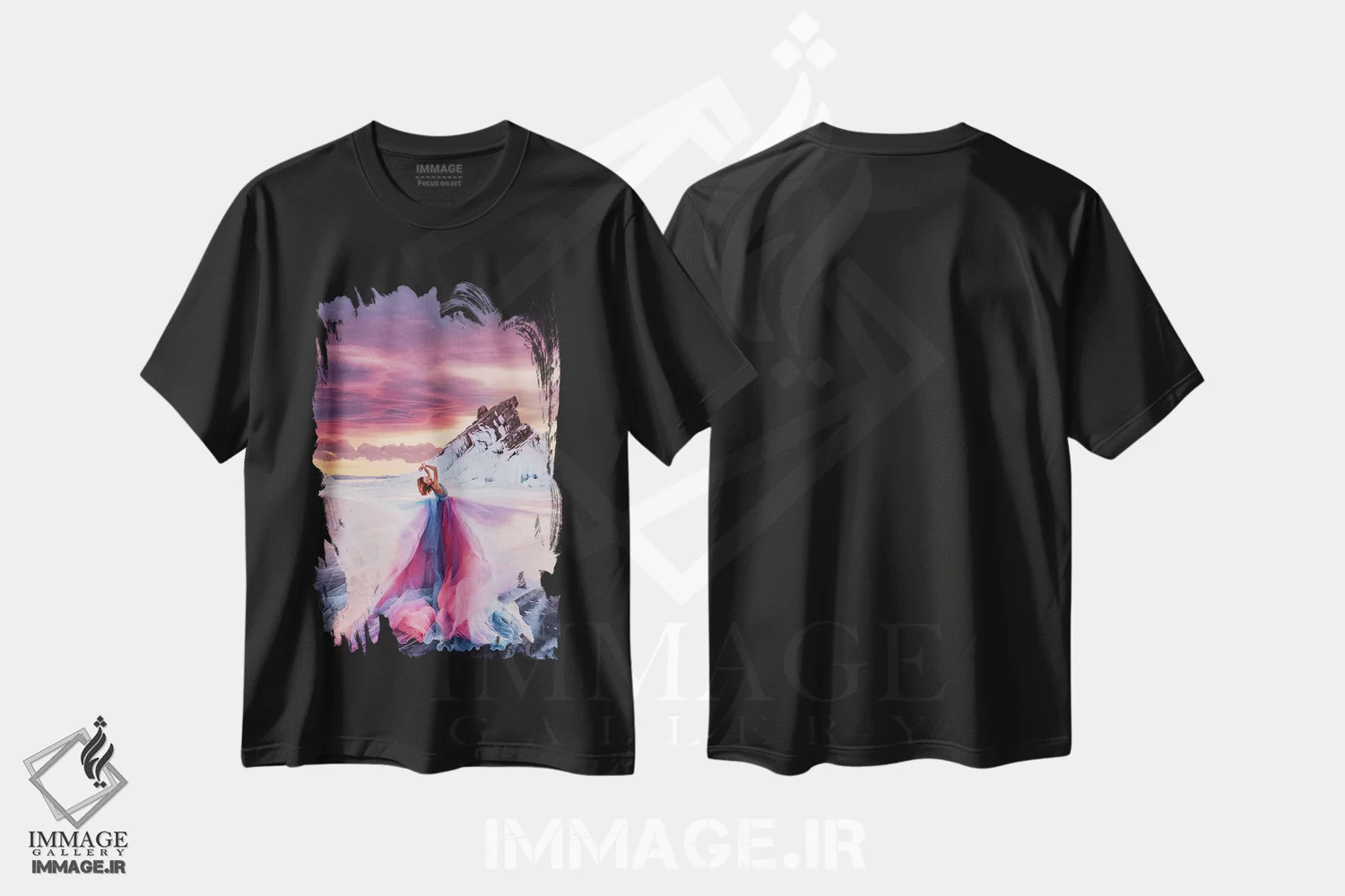 تیشرت مشکی طرح دار – تیشرت هنری ,"بانوی غروب" اثر هوبوپیبا immage.ir