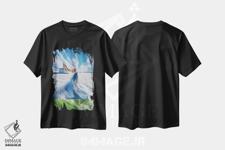 تیشرت مشکی طرح دار – تیشرت طبیعت ,"کمر افق" اثر هوبوپیبا فروشگاه ایماژ