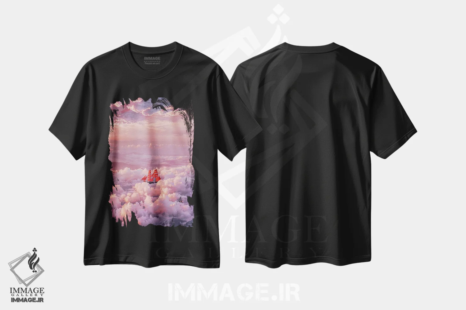 تیشرت مشکی طرح دار – تیشرت مناظر طبیعی ,"بادبان ابر" اثر هوبوپیبا فروشگاه ایماژ