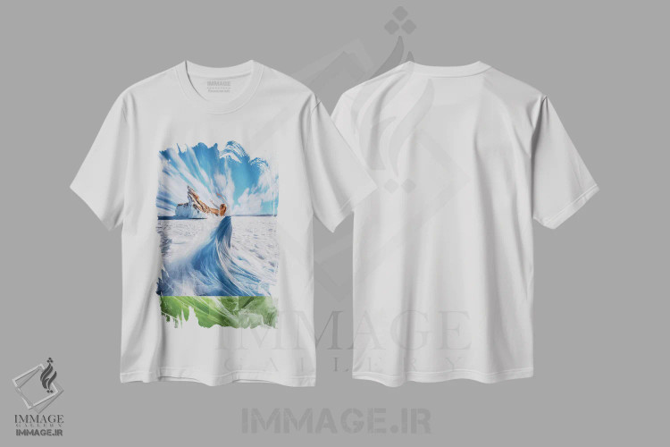 تیشرت سفید طرح دار – تیشرت طبیعت ,"کمر افق" اثر هوبوپیبا immage.ir