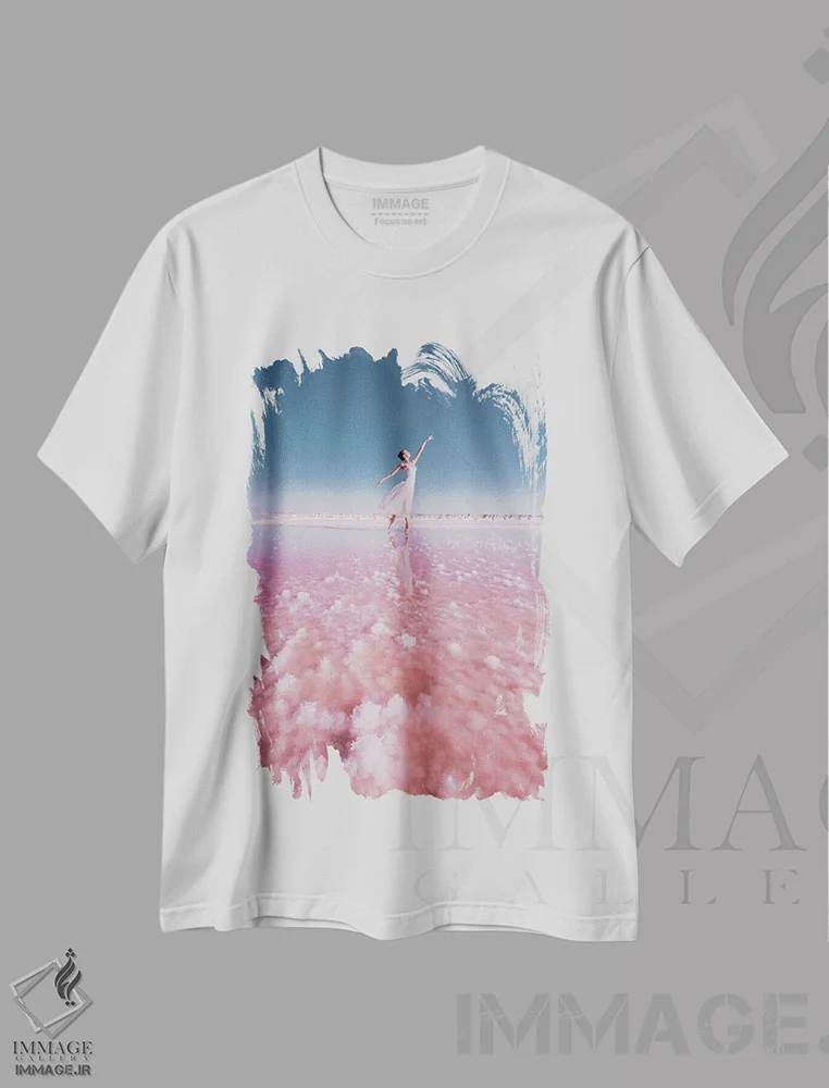 تیشرت سفید طرح دار – تیشرت هنری ,"رقصنده بالرین صورتی" اثر هوبوپیبا immage.ir