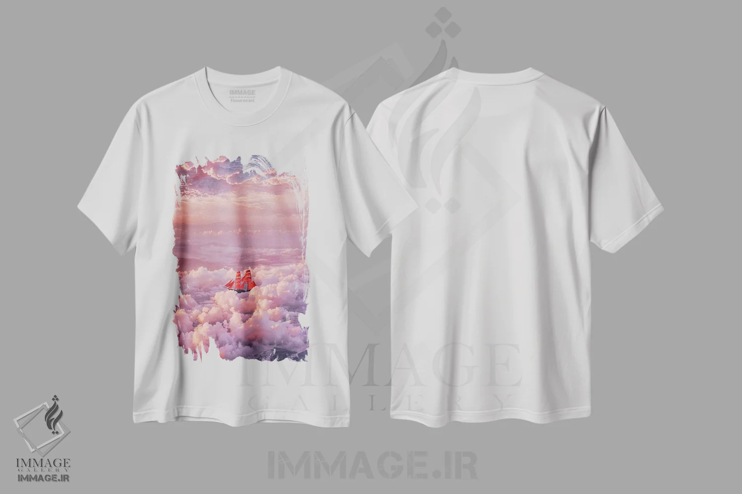 تیشرت سفید طرح دار – تیشرت مناظر طبیعی ,"بادبان ابر" اثر هوبوپیبا immage.ir