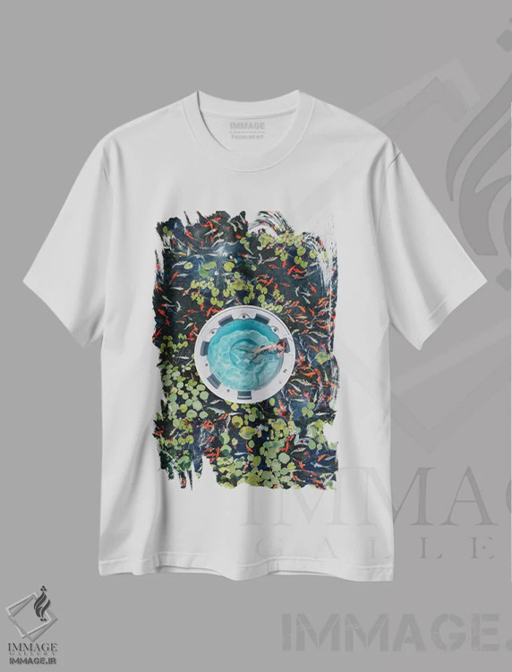 تیشرت سفید طرح دار – تیشرت حیوانات ,"جکوزی با ماهی های کوی" اثر هوبوپیبا فروشگاه ایماژ