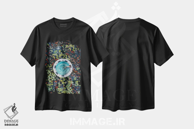 تیشرت مشکی طرح دار – تیشرت حیوانات ,"جکوزی با ماهی های کوی" اثر هوبوپیبا immage.ir