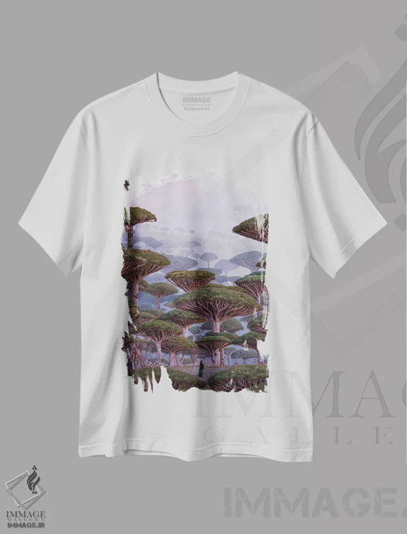 تیشرت سفید طرح دار – تیشرت فانتزی ,"سرزمین اژدها" اثر هوبوپیبا فروشگاه ایماژ