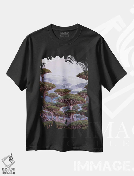 تیشرت مشکی طرح دار – تیشرت فانتزی ,"سرزمین اژدها" اثر هوبوپیبا immage.ir