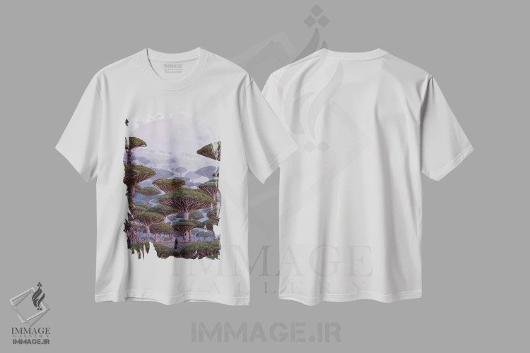 تیشرت سفید طرح دار – تیشرت فانتزی ,"سرزمین اژدها" اثر هوبوپیبا فروشگاه ایماژ