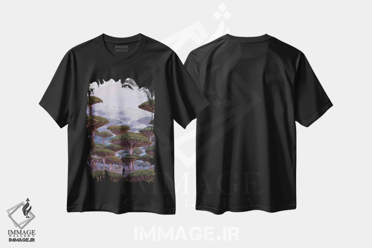 تیشرت مشکی طرح دار – تیشرت فانتزی ,"سرزمین اژدها" اثر هوبوپیبا immage.ir