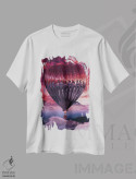تیشرت سفید طرح دار – تیشرت طبیعت ,"پرواز غروب آینه ای" اثر هوبوپیبا immage.ir