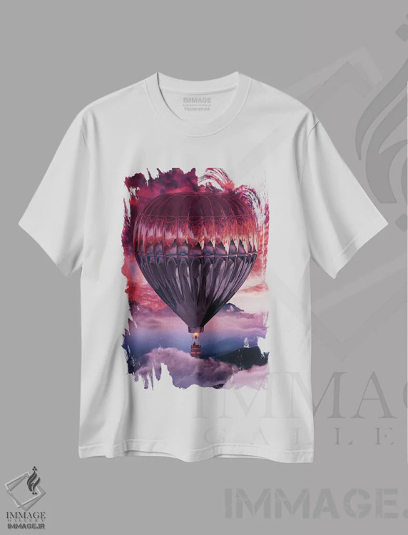 تیشرت سفید طرح دار – تیشرت طبیعت ,"پرواز غروب آینه ای" اثر هوبوپیبا immage.ir