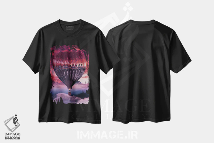 تیشرت مشکی طرح دار – تیشرت طبیعت ,"پرواز غروب آینه ای" اثر هوبوپیبا فروشگاه ایماژ