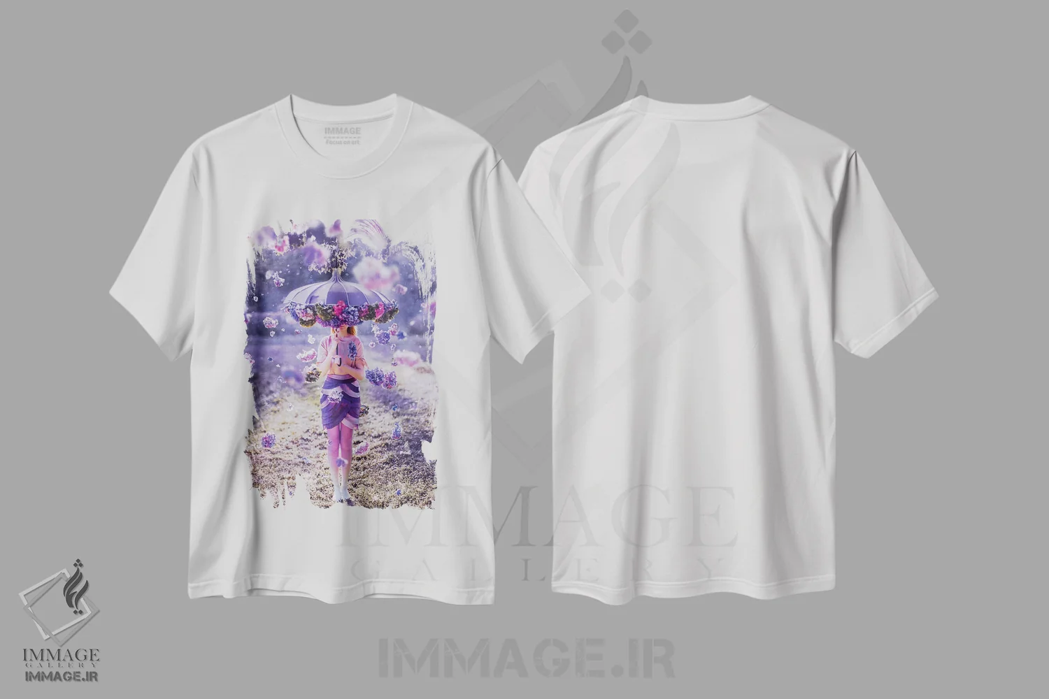 تیشرت سفید طرح دار – تیشرت فانتزی ,"باران گل ها" اثر هوبوپیبا immage.ir