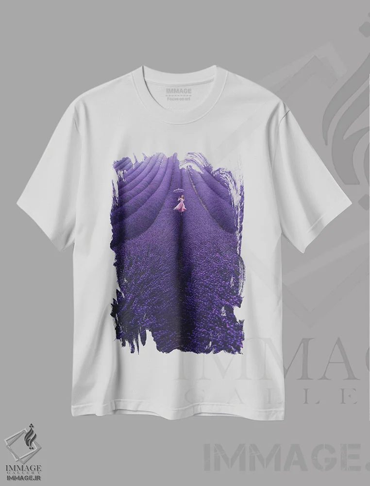 تیشرت سفید طرح دار – تیشرت طبیعت ,"اسطوخودوس فرانسه" اثر هوبوپیبا immage.ir