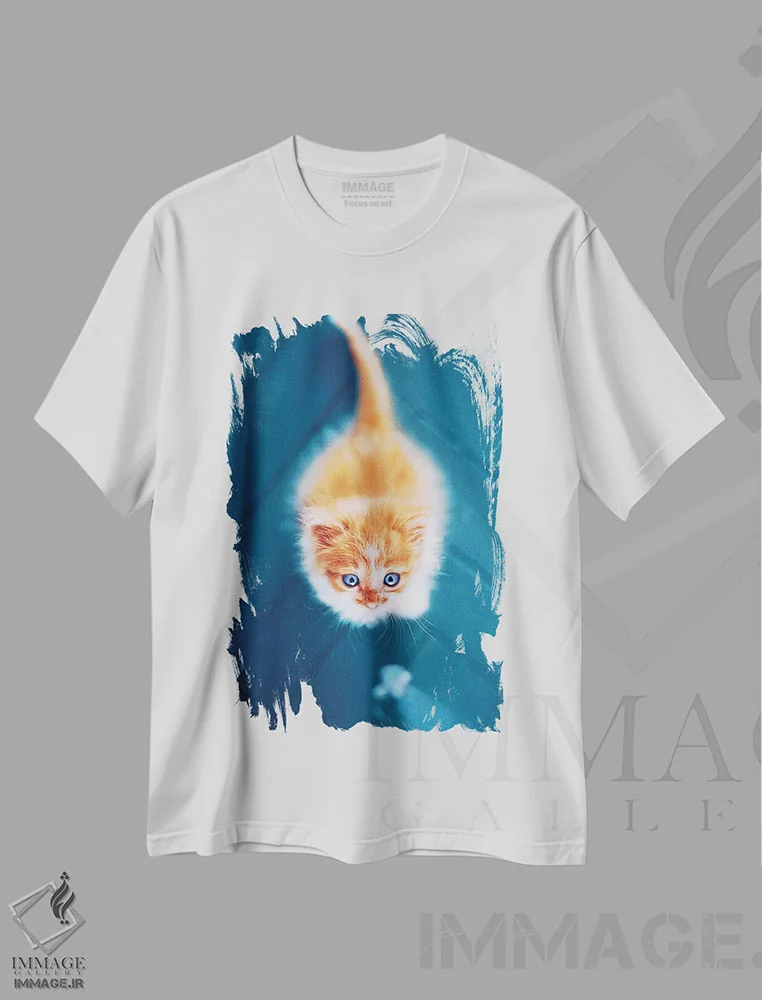 تیشرت سفید طرح دار – تیشرت حیوانات ,"ترسناک گربه ای" اثر هوبوپیبا فروشگاه ایماژ