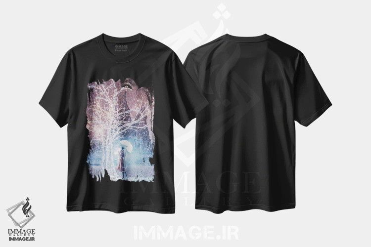 تیشرت مشکی طرح دار – تیشرت هنری ,"بارش برف جادویی در مسکو" اثر هوبوپیبا فروشگاه ایماژ
