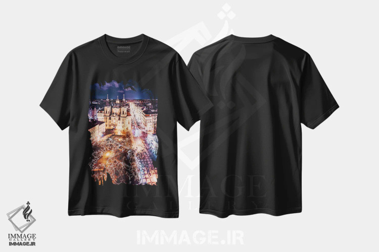 تیشرت مشکی طرح دار – تیشرت شهری ,"پراگ مه آلود و جادویی" اثر هوبوپیبا فروشگاه ایماژ