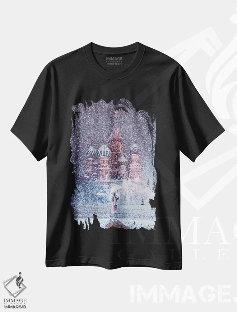 تیشرت مشکی طرح دار – تیشرت زمستانی ,"بارش برف مسکو" اثر هوبوپیبا immage.ir
