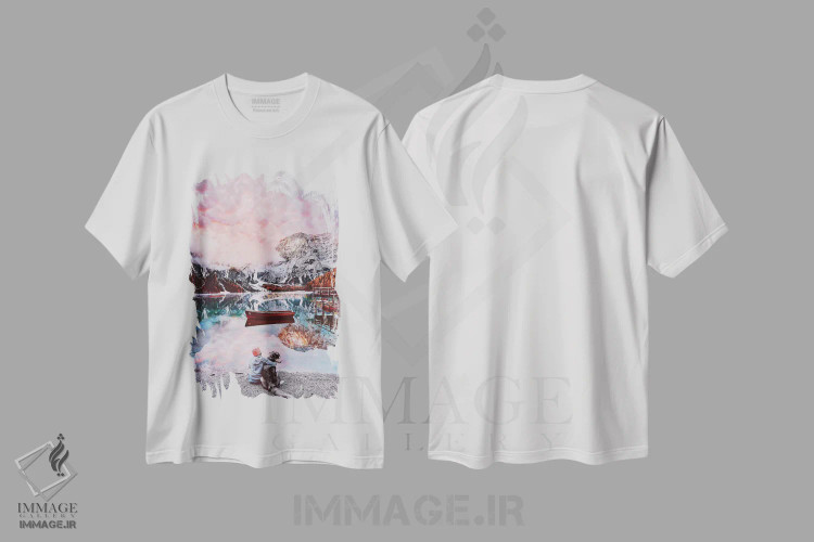تیشرت سفید طرح دار – تیشرت طبیعت ,"یک لحظه زیبا در دریاچه برایس" اثر هوبوپیبا فروشگاه ایماژ