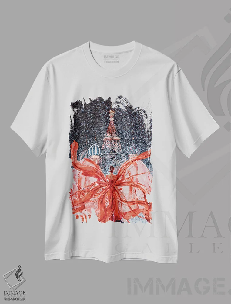 تیشرت سفید طرح دار – تیشرت شهری ,"میدان سرخ سرخ سرخ" اثر هوبوپیبا immage.ir