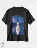 تیشرت مشکی طرح دار – تیشرت هنری ,"دریا و چراغ ها. غروب گرم" اثر هوبوپیبا فروشگاه ایماژ