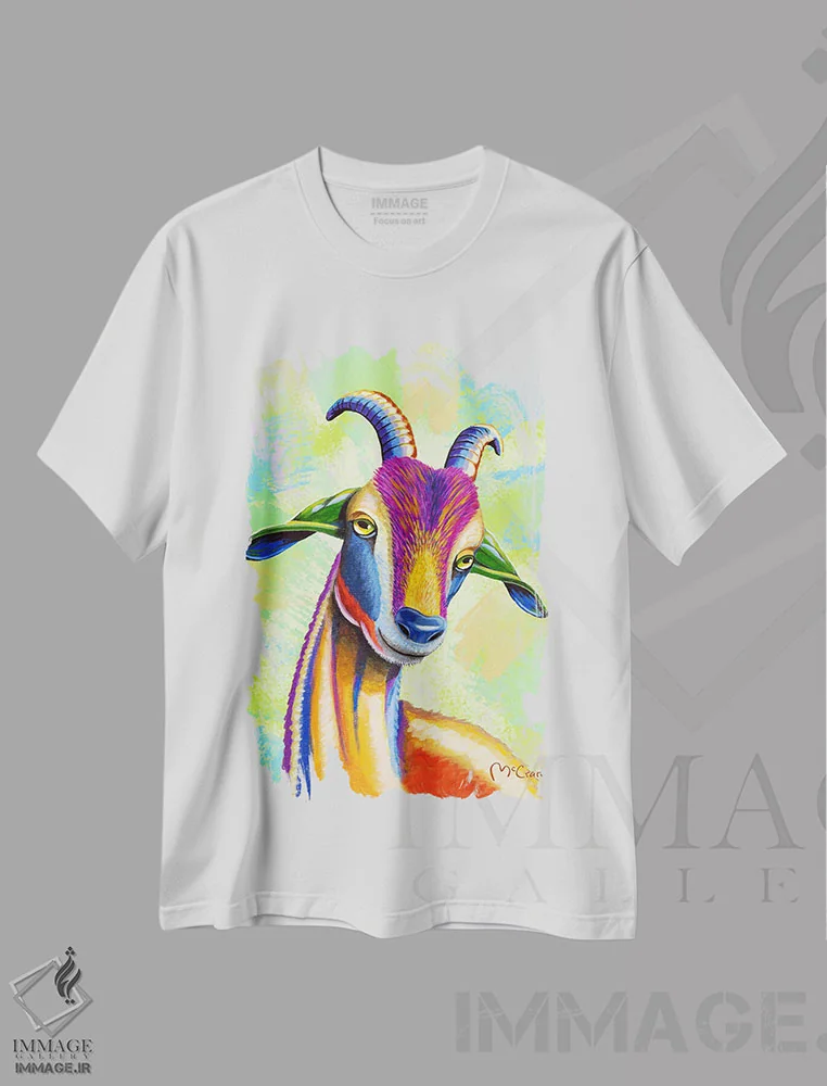 تیشرت سفید طرح دار – تیشرت حیوانات ,"بز" اثر مایک مک کری فروشگاه ایماژ