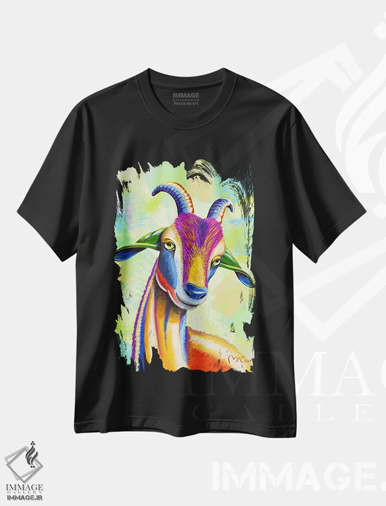 تیشرت مشکی طرح دار – تیشرت حیوانات ,"بز" اثر مایک مک کری immage.ir