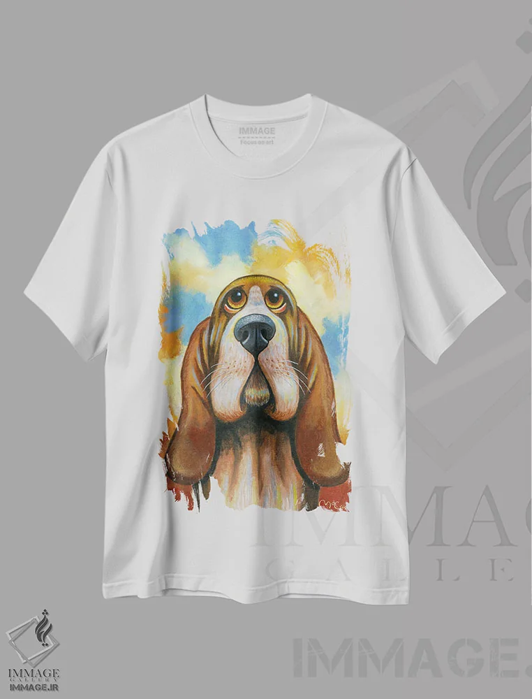 تیشرت سفید طرح دار – تیشرت حیوانات ,"باسه" اثر مایک مک کری immage.ir