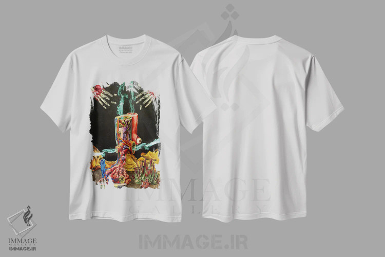 تیشرت سفید طرح دار – تیشرت فانتزی ,"کاتالیزور" اثر مارسل لیسبوا immage.ir